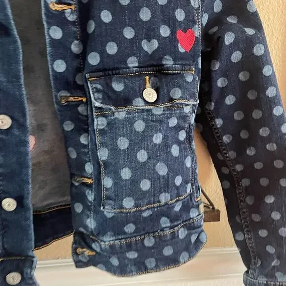 LulaRoe Kenny Denim Trucker Polka Dot Hearts Jacket XXS - Picture 5 of 16